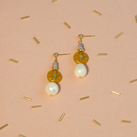 Handcrafted Teardrop Pearl & Agate Dangle Earrings
