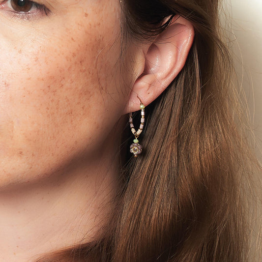 Tiny Purple Flower Dangle Hoops