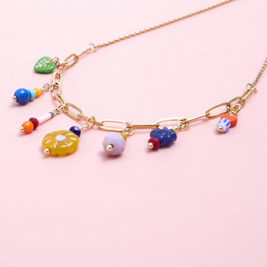 Handcrafted Trendy Colorful Multi-Charm Necklace