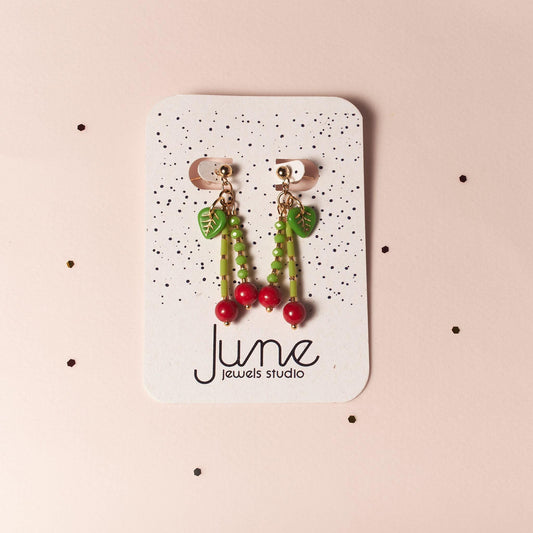 Cherry Kiss Beaded Dangle Earrings