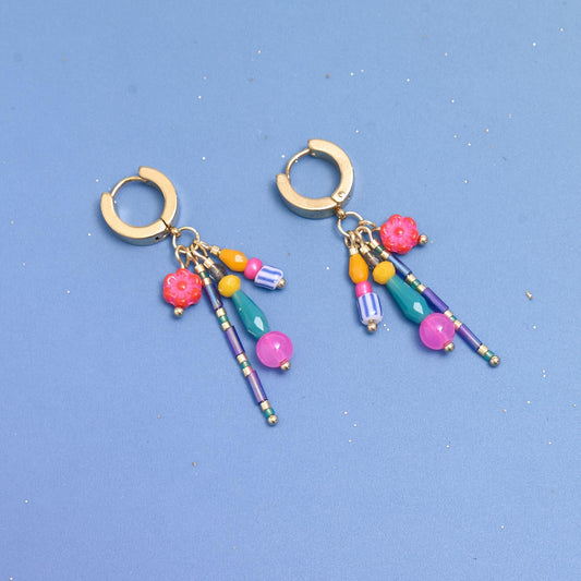 Tiny Floral Drop Huggie Hoops