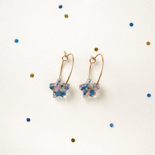 Handcrafted Hand-Painted Tiny Star Hoop Earrings