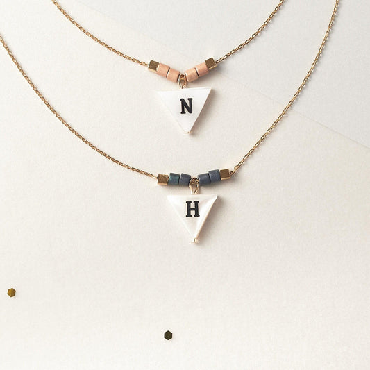 Mother of Pearl Triangle Initial Necklace