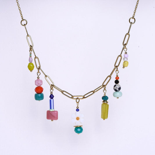 Colorful Multi-Gemstone Charm Necklace