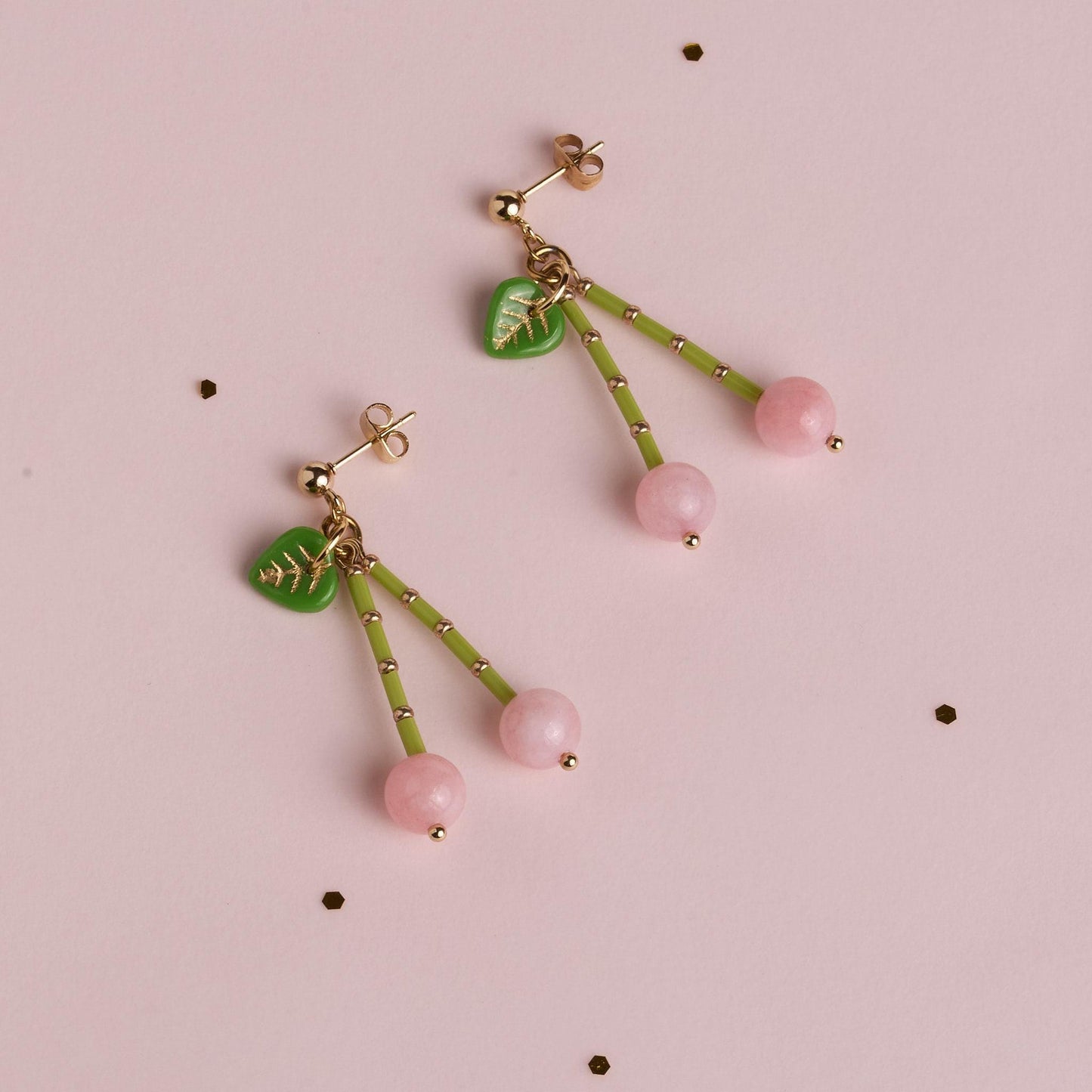Rose Quartz Cherry Dangle Earrings