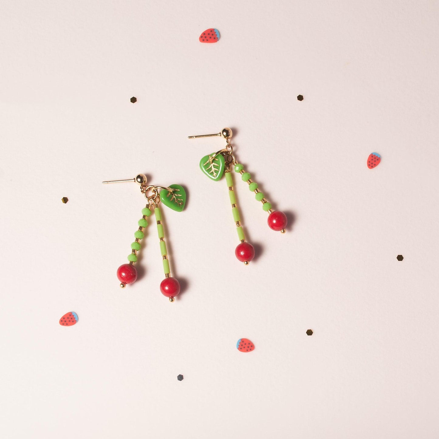 Cherry Kiss Beaded Dangle Earrings