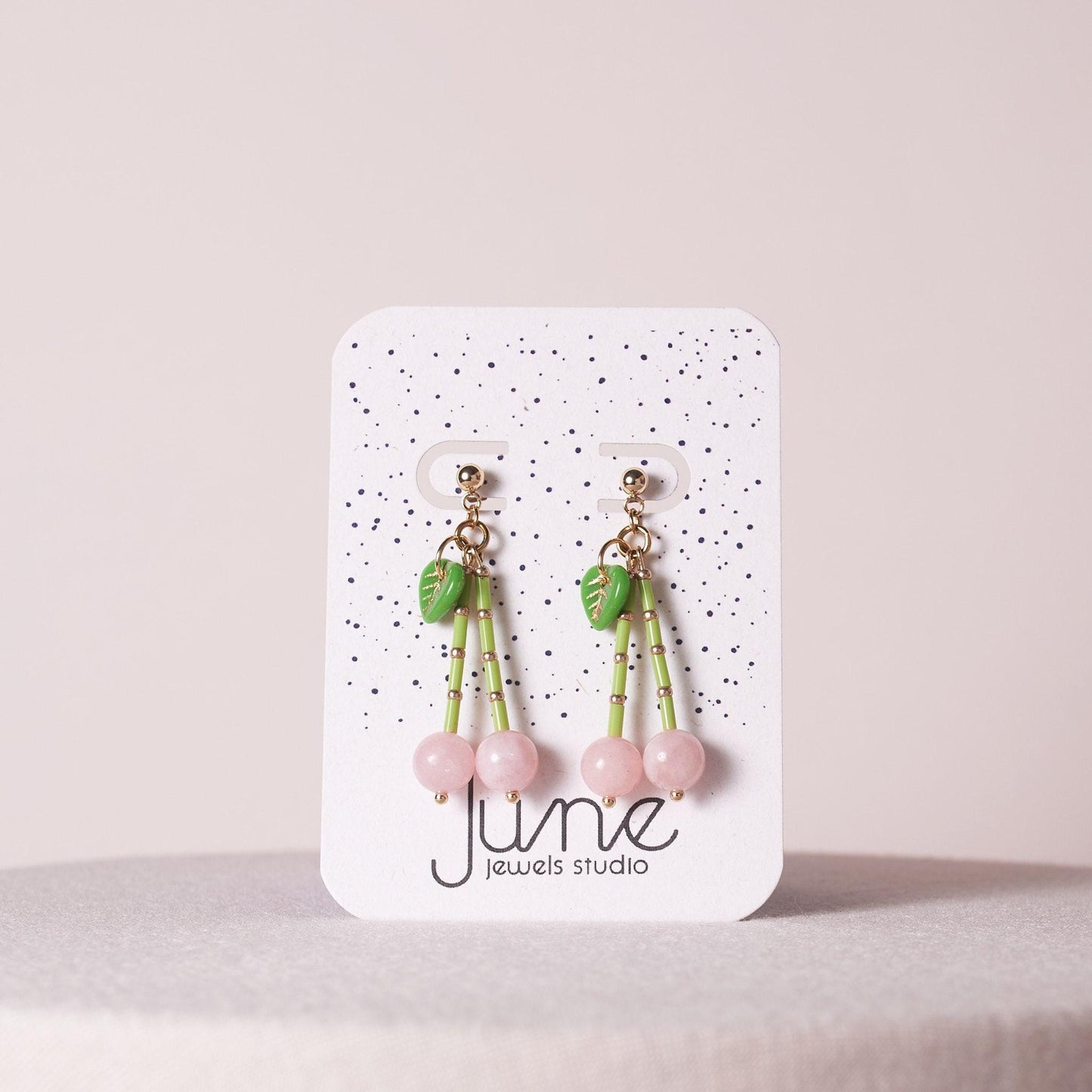 Rose Quartz Cherry Dangle Earrings