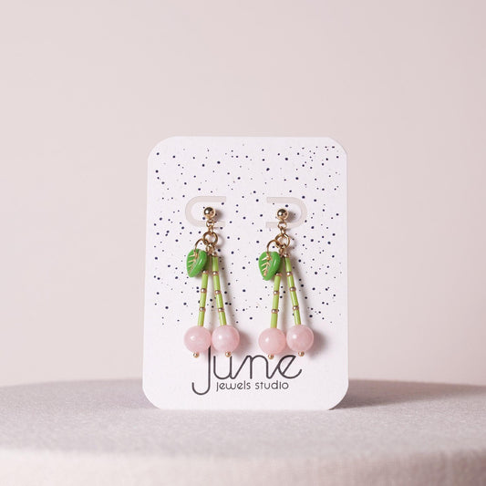 Rose Quartz Cherry Dangle Earrings