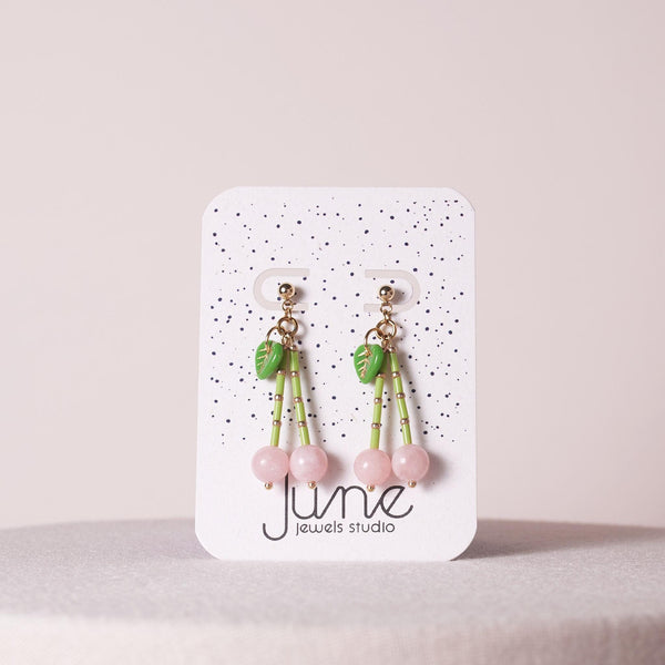 Rose Quartz Cherry Dangle Earrings