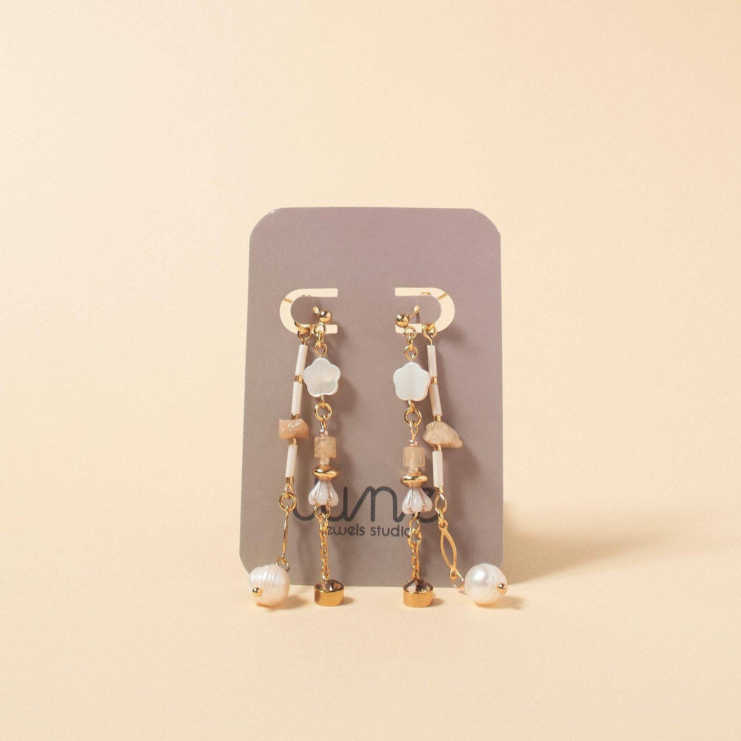 Handcrafted Mother of Pearl Flower Front-Back Earrings