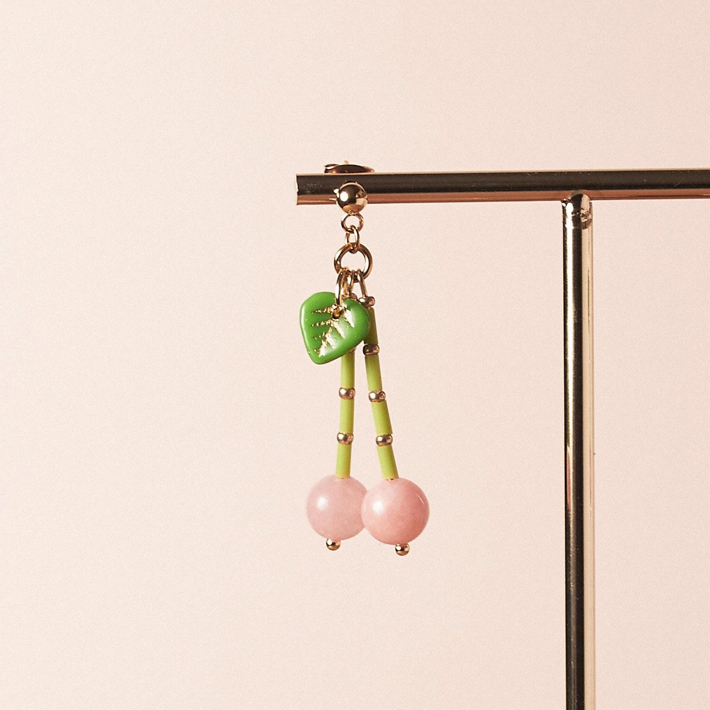 Rose Quartz Cherry Dangle Earrings