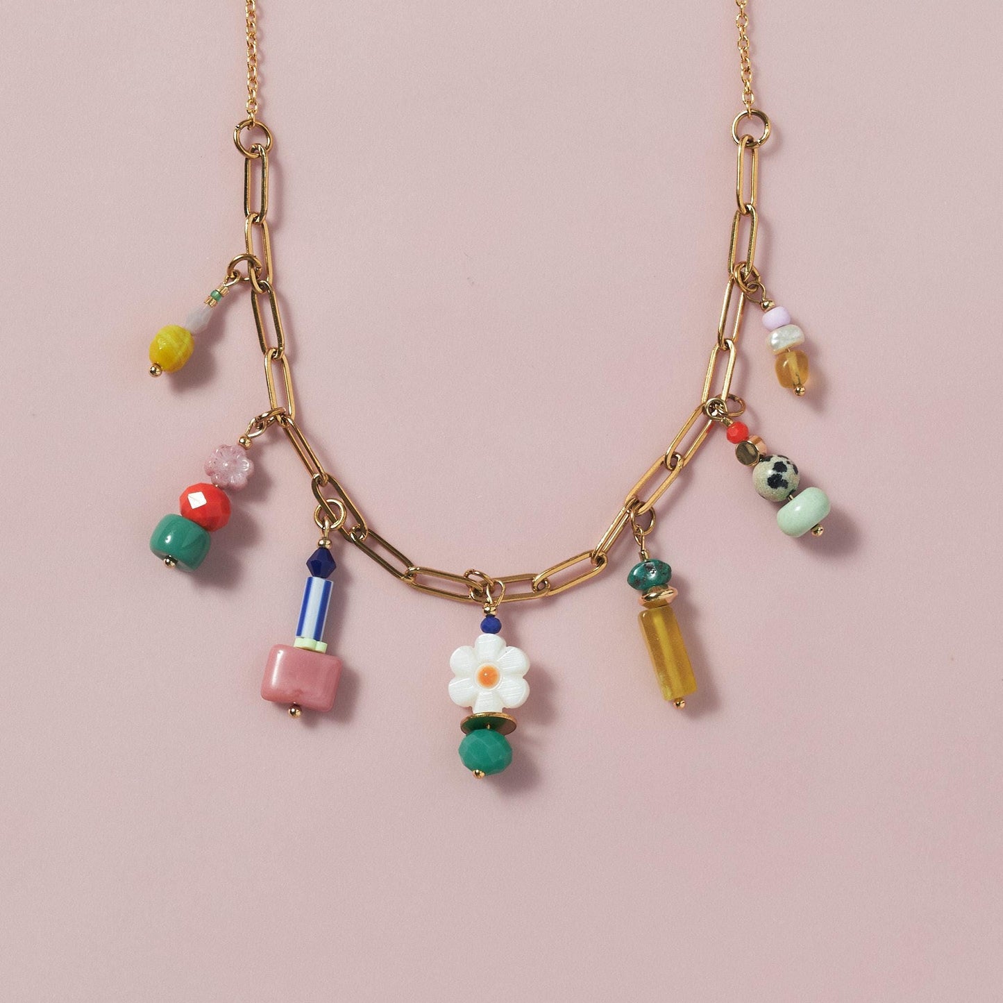 Colorful Multi-Gemstone Charm Necklace
