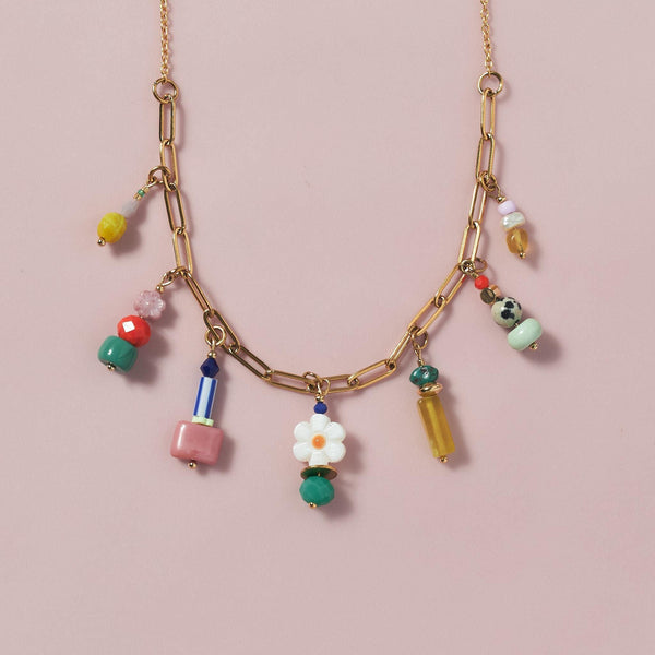 Colorful Multi-Gemstone Charm Necklace