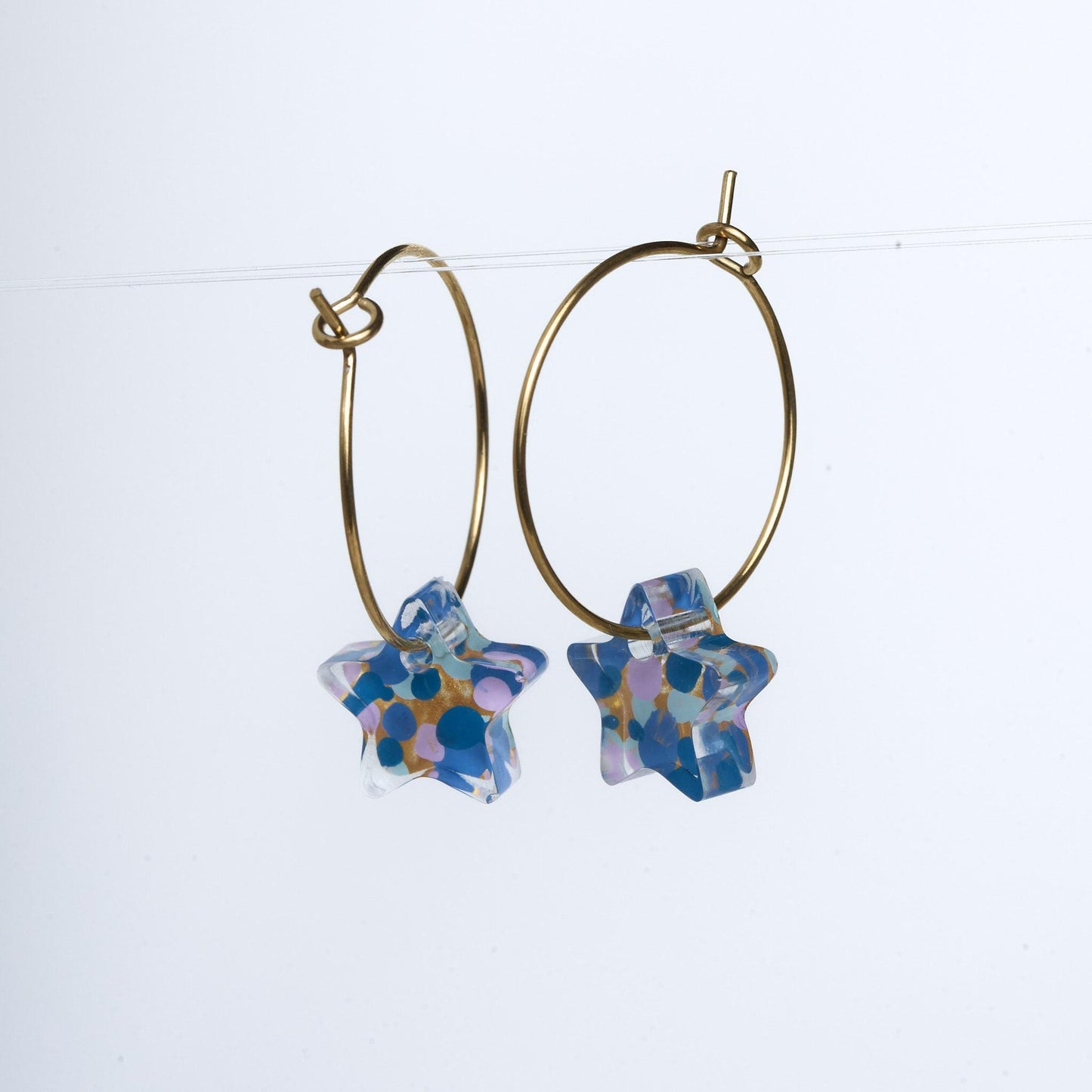 Handcrafted Hand-Painted Tiny Star Hoop Earrings