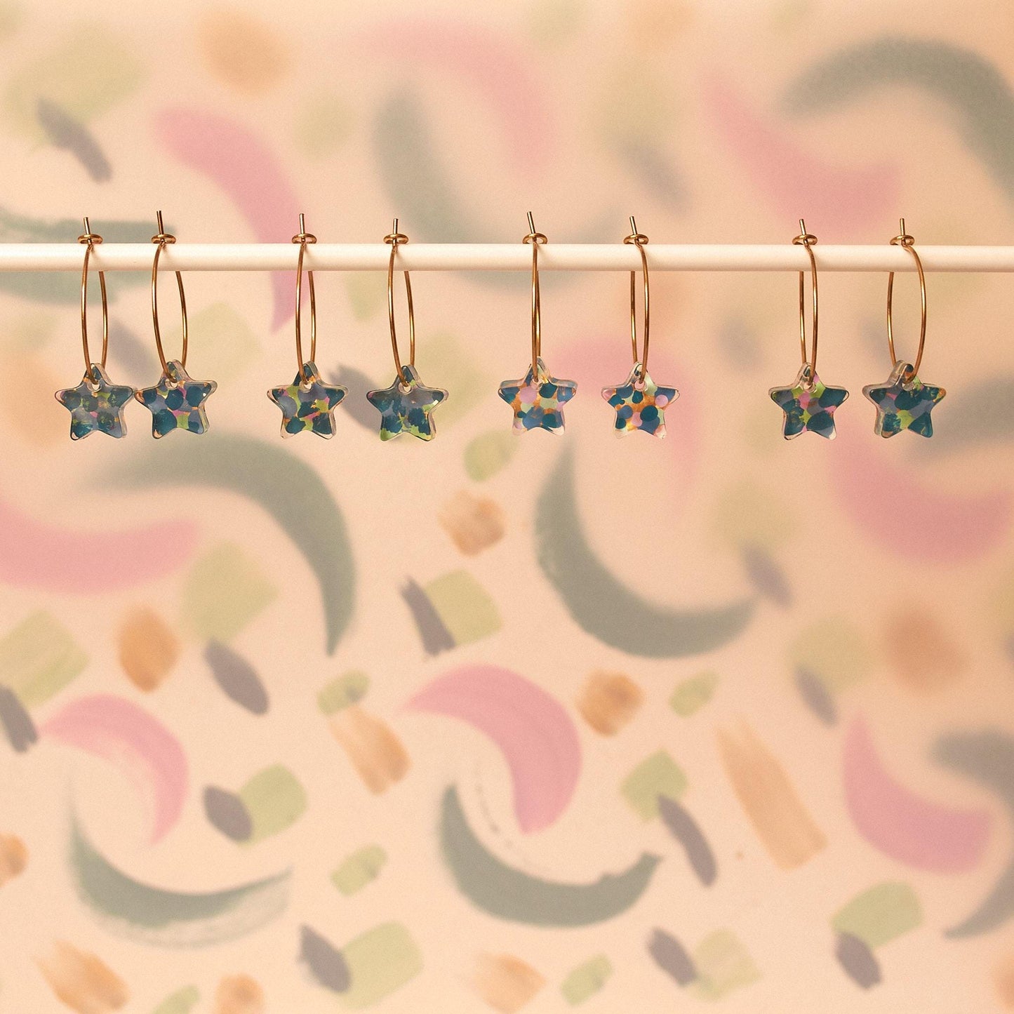 Handcrafted Hand-Painted Tiny Star Hoop Earrings