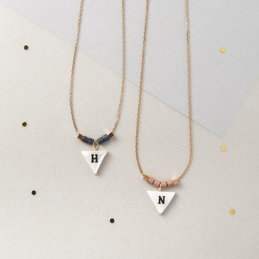 Mother of Pearl Triangle Initial Necklace