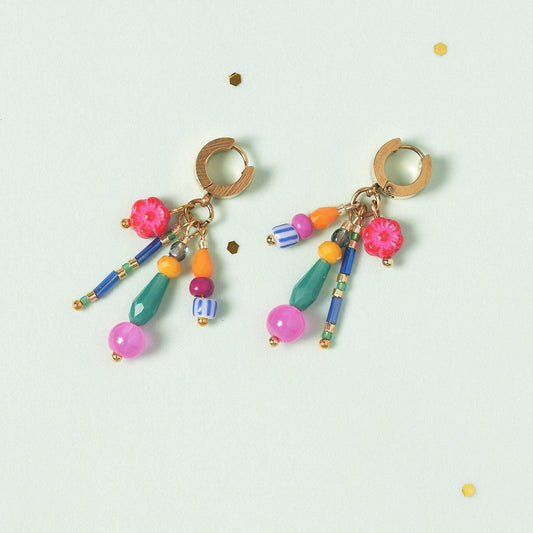 Tiny Floral Drop Huggie Hoops