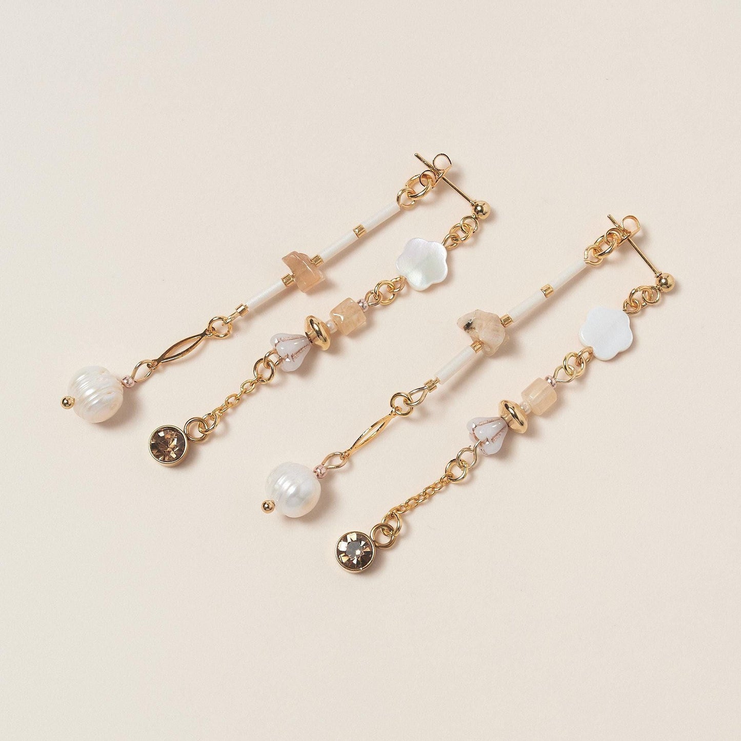 Handcrafted Mother of Pearl Flower Front-Back Earrings