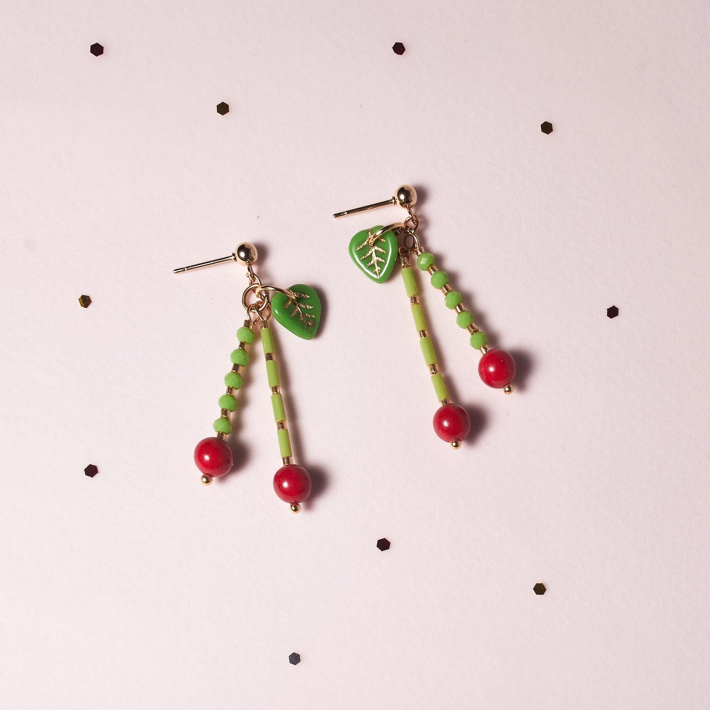 Cherry Kiss Beaded Dangle Earrings