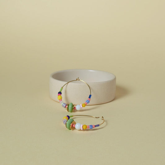 Colorful Bead Hoop Earrings