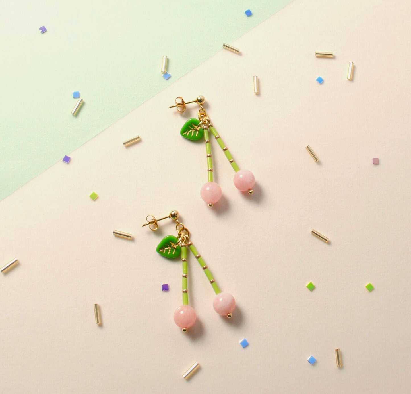 Rose Quartz Cherry Dangle Earrings