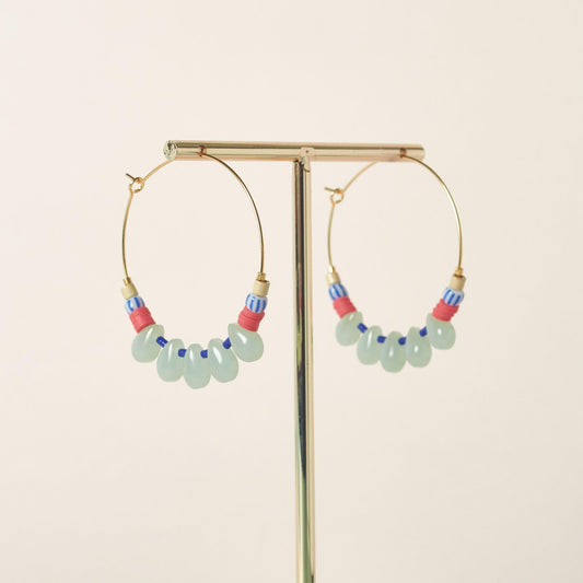 Aquamarine Drops Beaded Hoop Earrings
