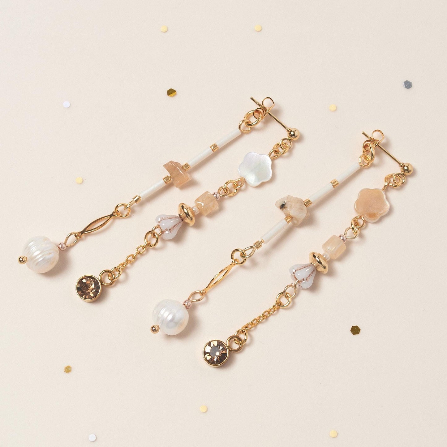 Handcrafted Mother of Pearl Flower Front-Back Earrings