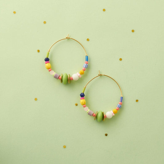 Colorful Bead Hoop Earrings