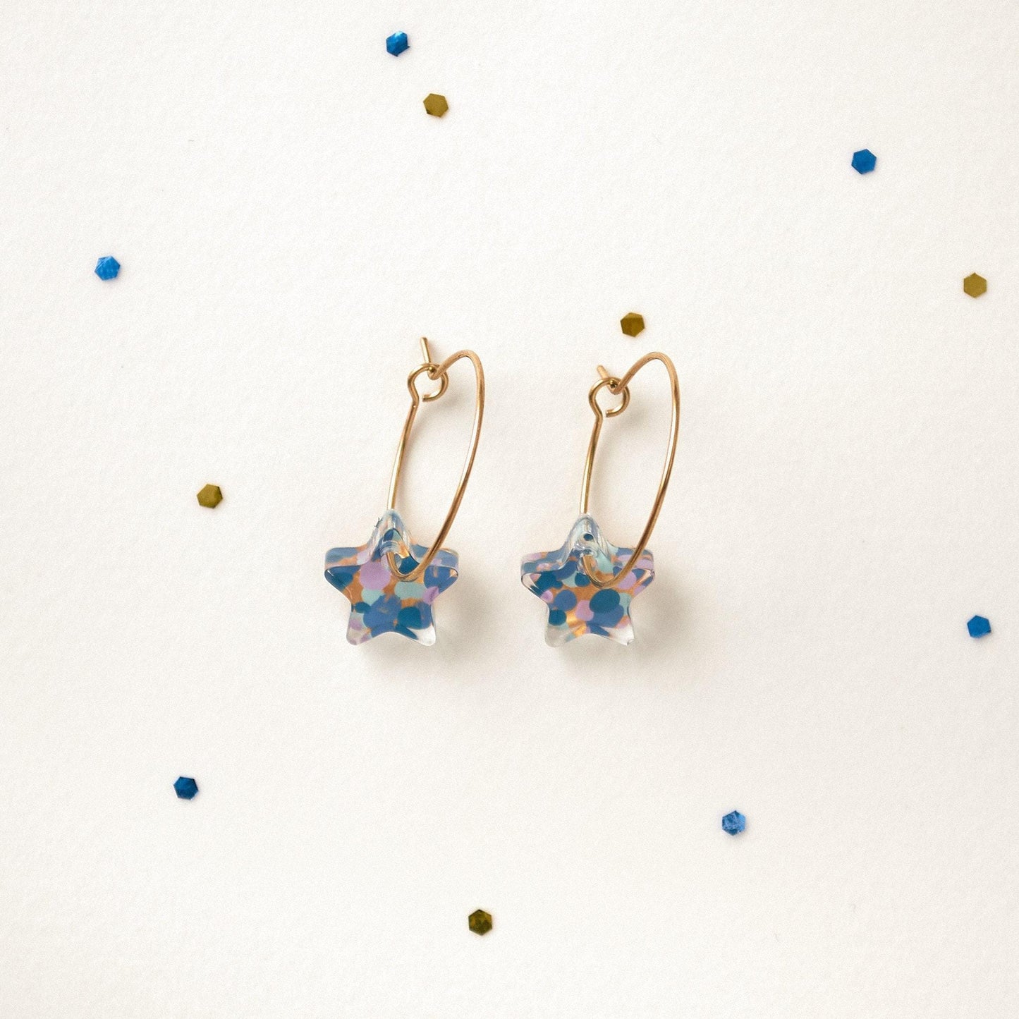 Handcrafted Hand-Painted Tiny Star Hoop Earrings