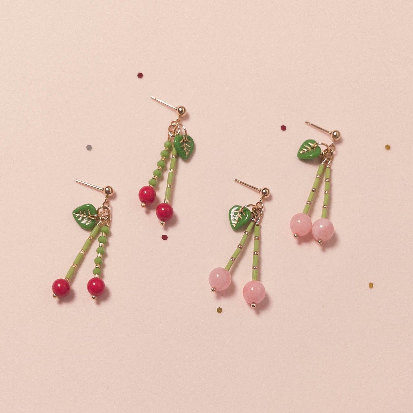 Cherry Kiss Beaded Dangle Earrings