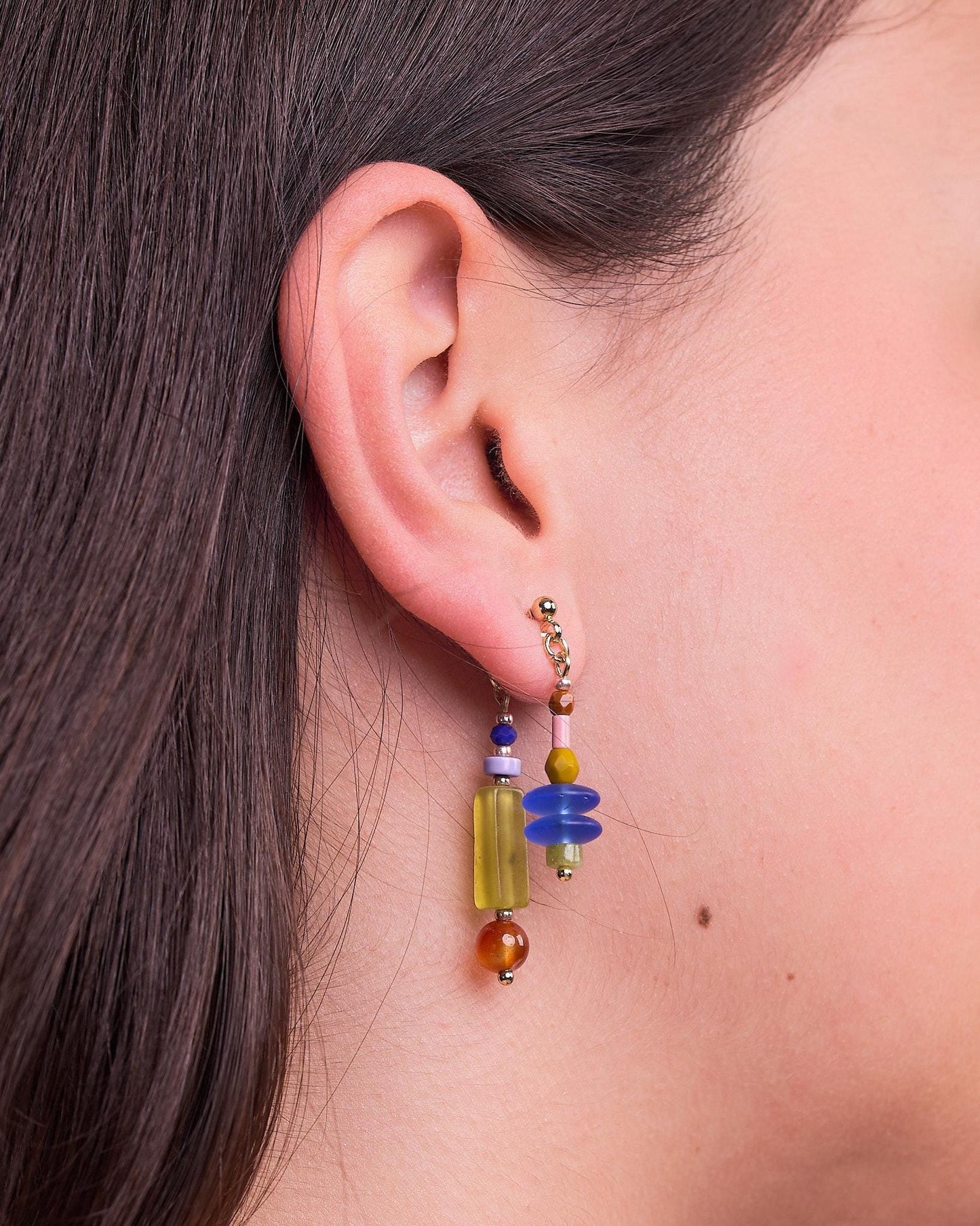 Peridot and Agate Front-Back Earrings