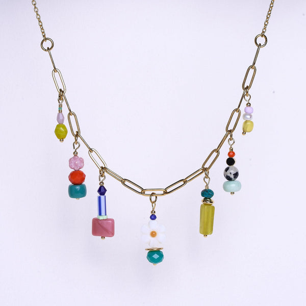 Colorful Multi-Gemstone Charm Necklace