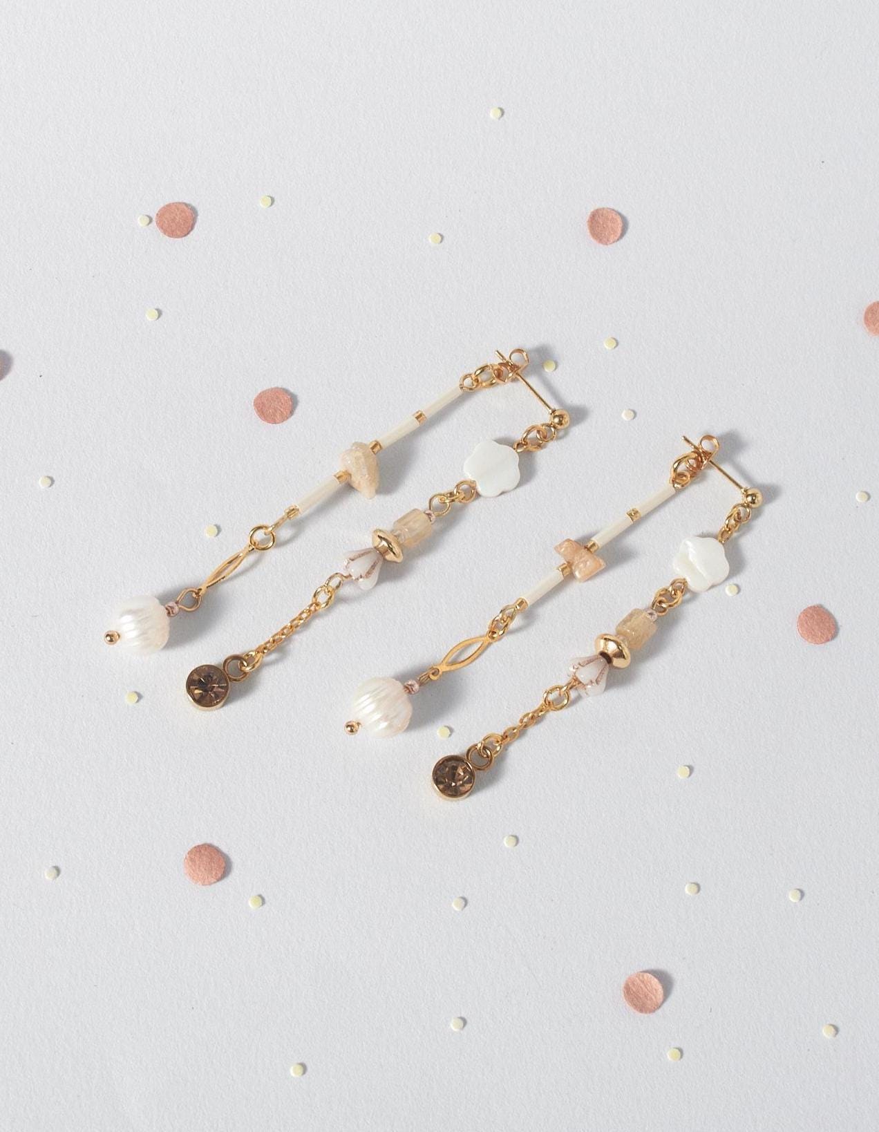 Handcrafted Mother of Pearl Flower Front-Back Earrings