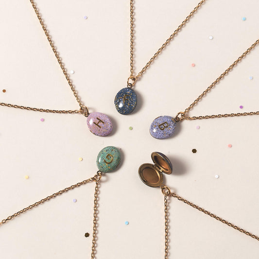 Hand-Painted Initial Locket Necklace