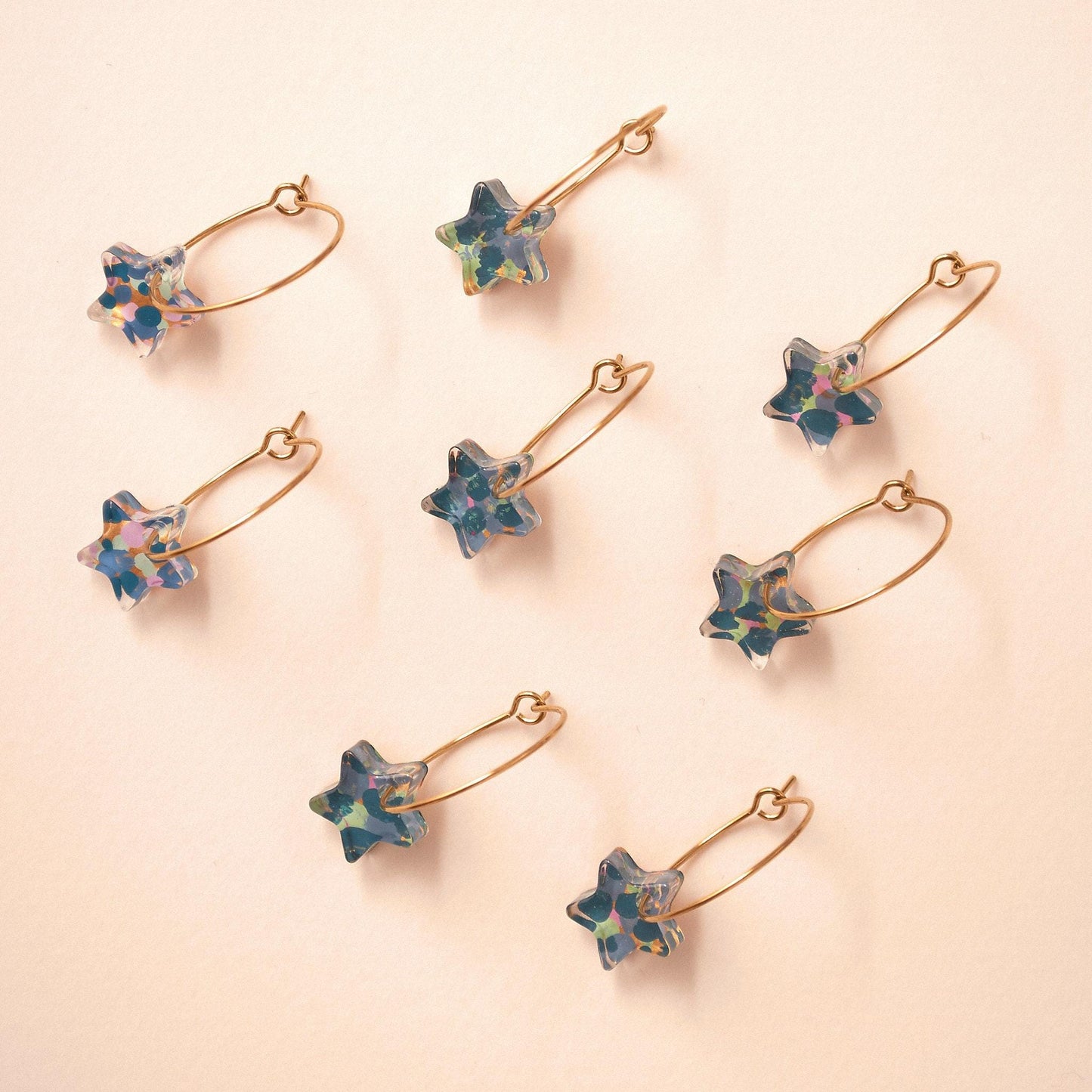 Handcrafted Hand-Painted Tiny Star Hoop Earrings