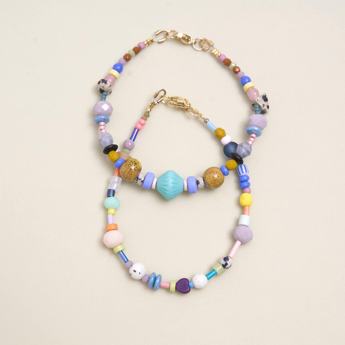 Valentines Gift - Tiny Heart Colorful Beaded Bracelet: Czech Glass & Gemstone Friendship Jewelry