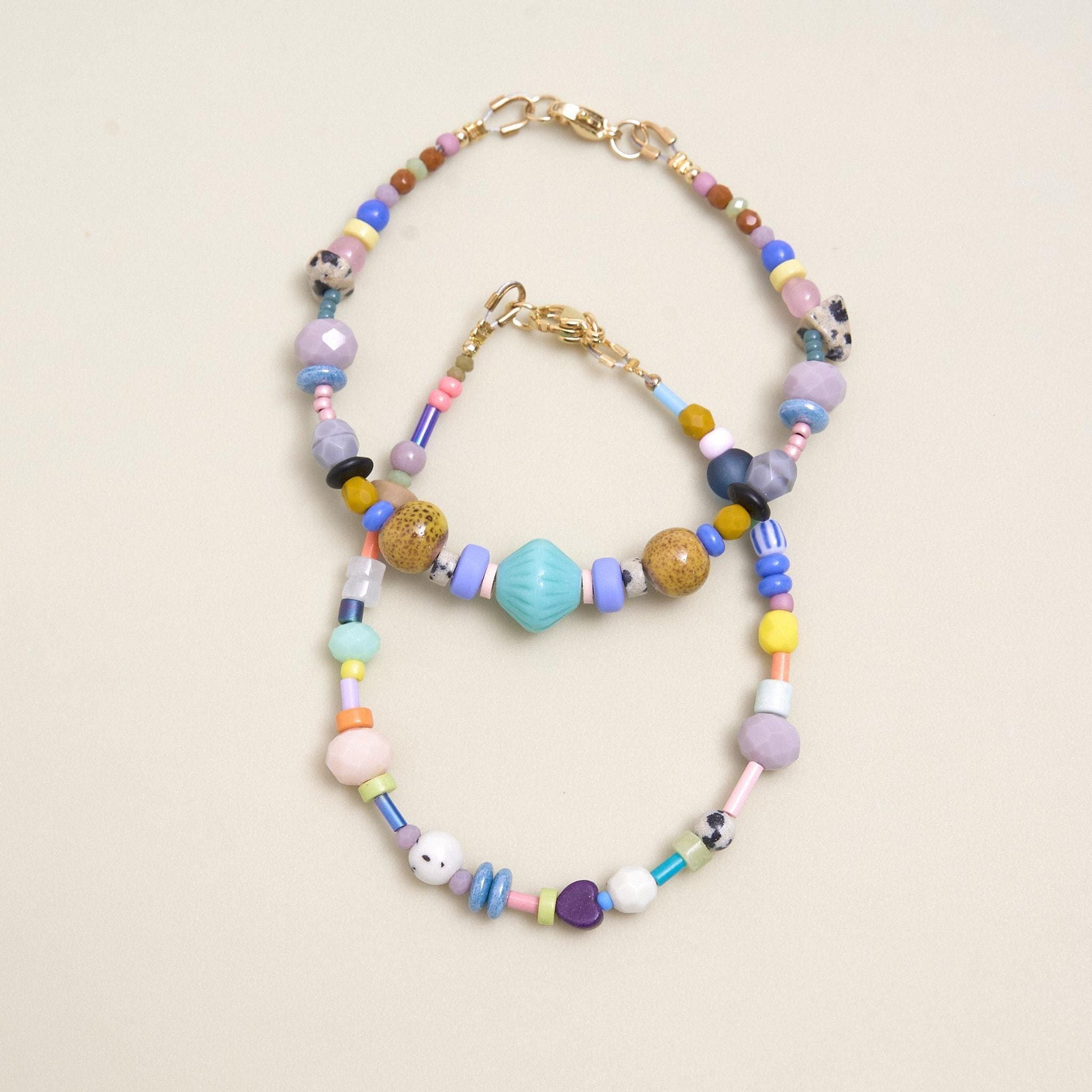 Valentines Gift - Tiny Heart Colorful Beaded Bracelet: Czech Glass & Gemstone Friendship Jewelry