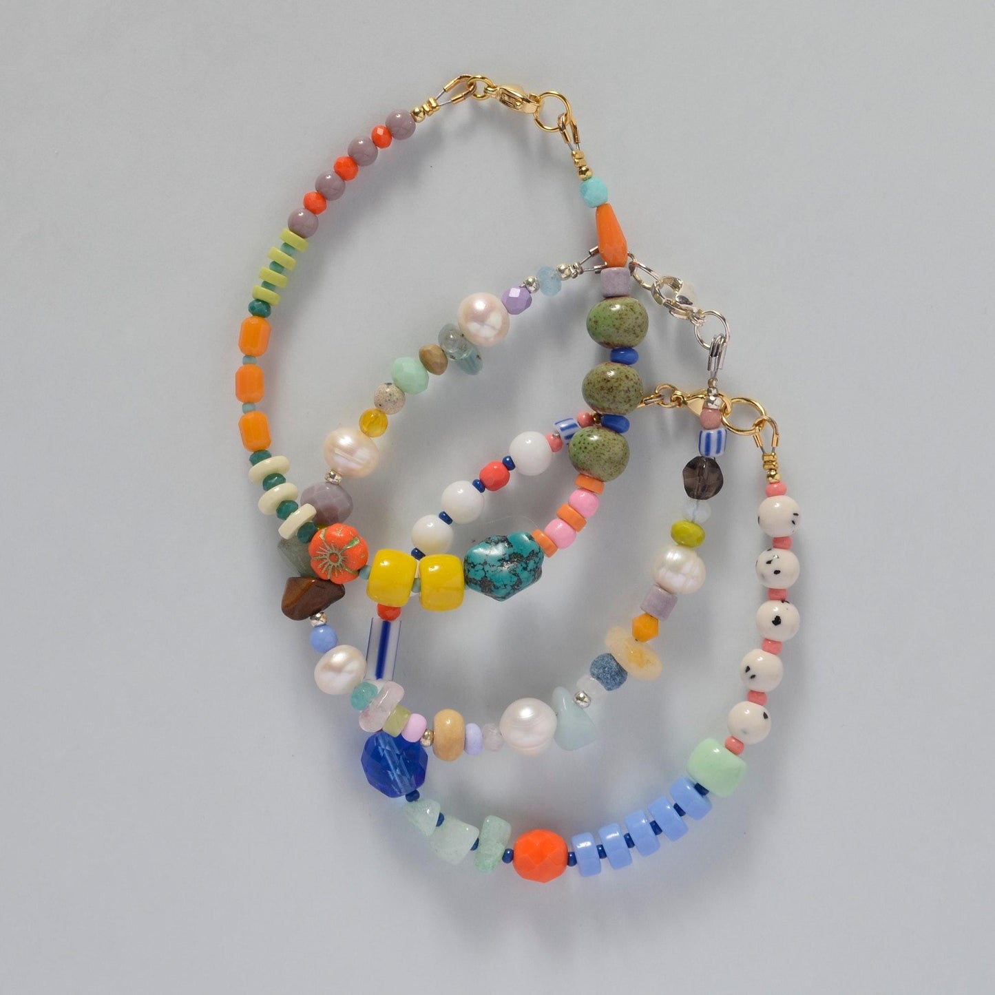 Pearl beaded Bracelet, unique jewelry Bracelet with Natural Gemstones and beads, friendship Bracelet gift Idea, Silver plated