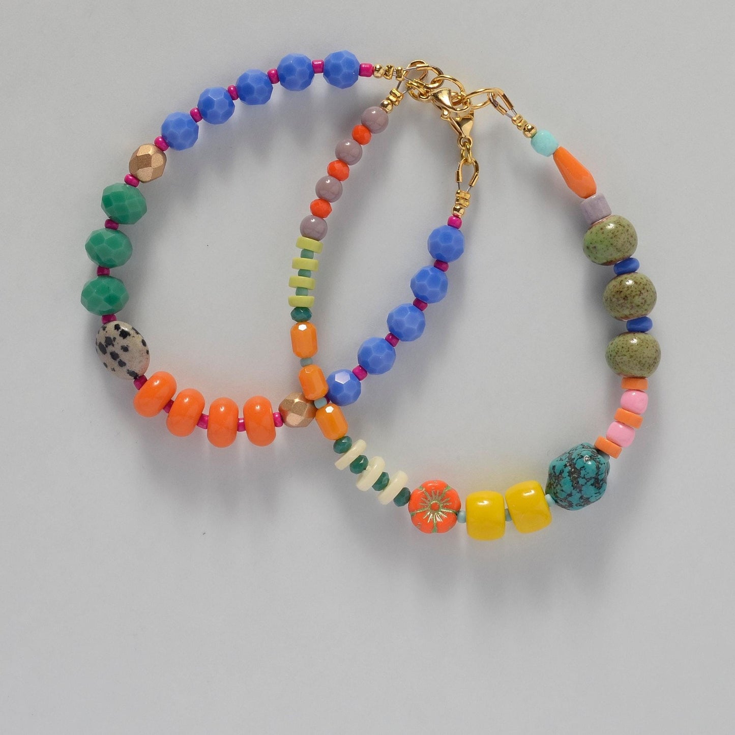 High Contrast Glass & Gemstone Beaded Bracelets