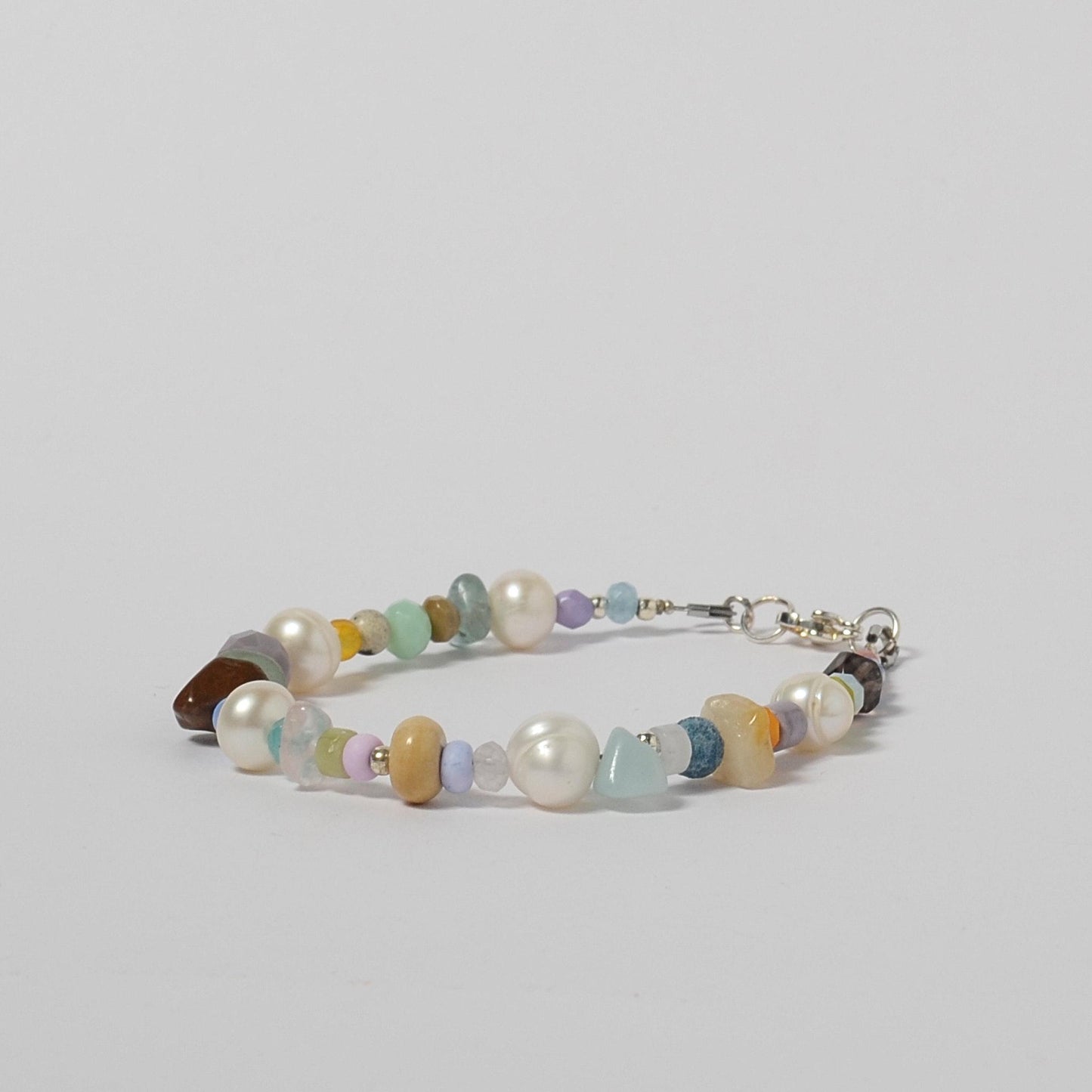 Pearl beaded Bracelet, unique jewelry Bracelet with Natural Gemstones and beads, friendship Bracelet gift Idea, Silver plated