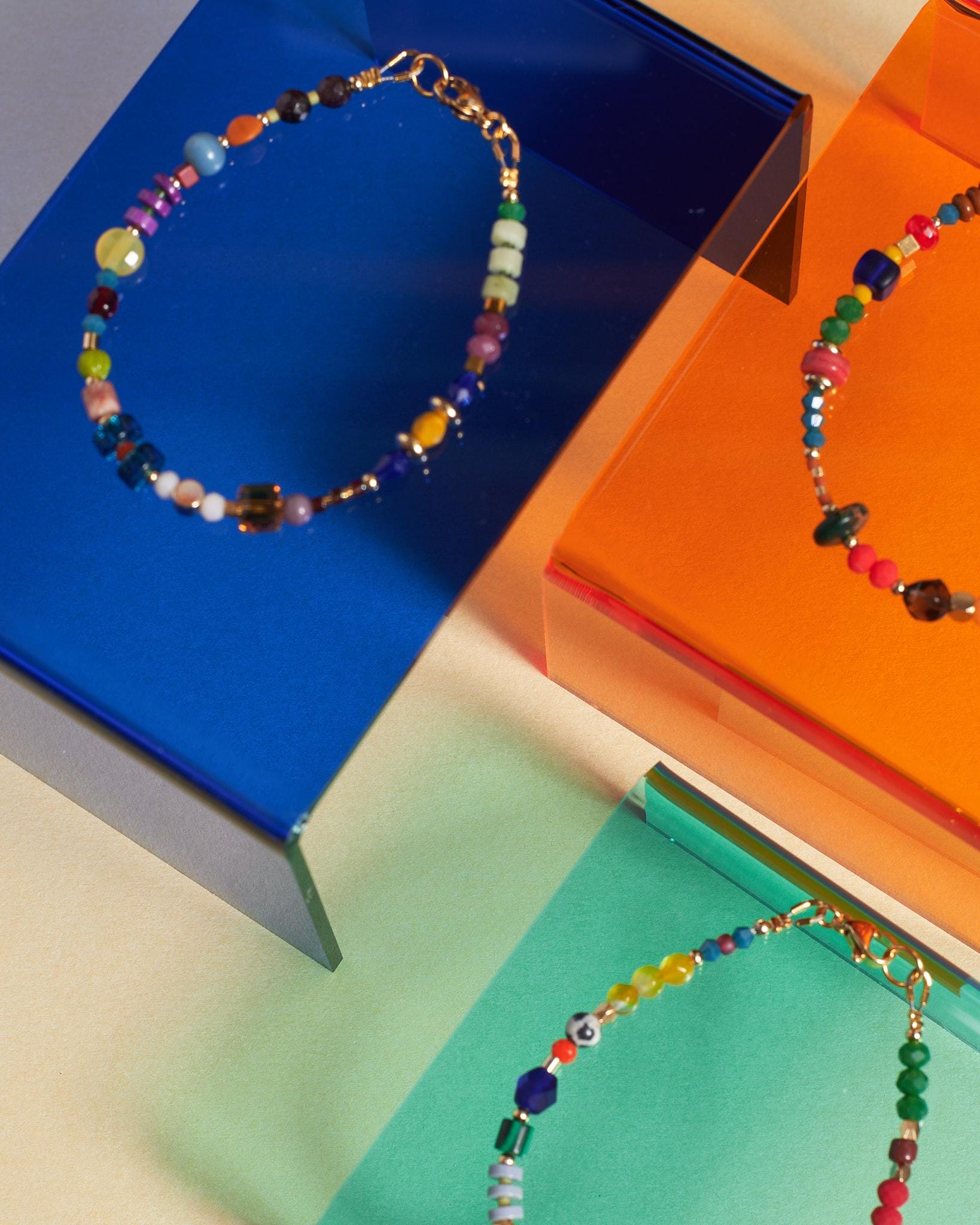 Colorful Gemstone Beaded Bracelet, Gold Plated Natural Stone Jewelry