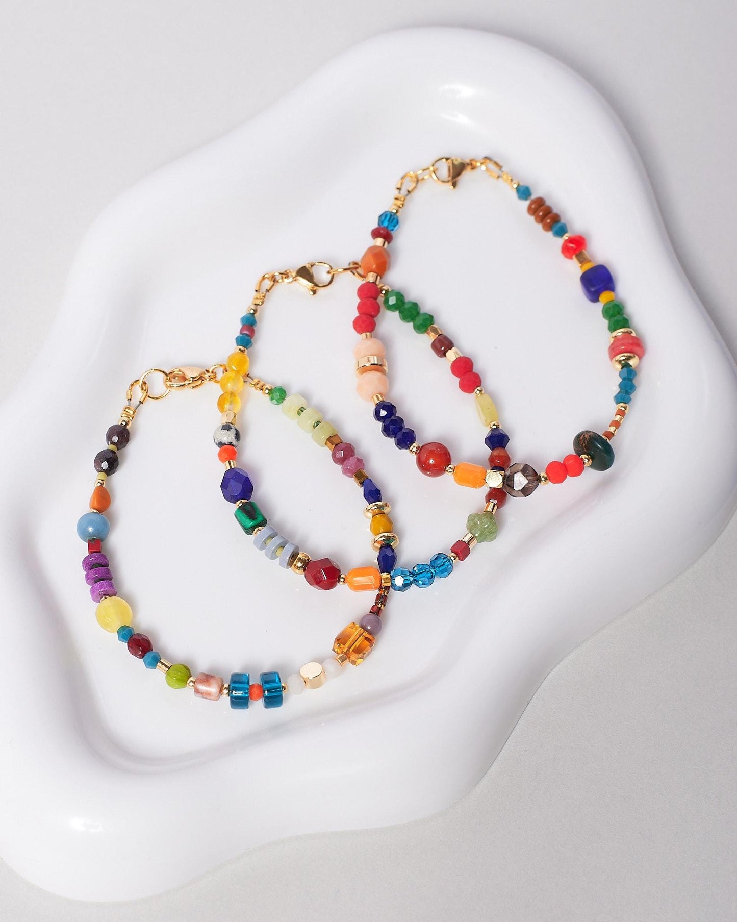 Colorful Gemstone Beaded Bracelet, Gold Plated Natural Stone Jewelry