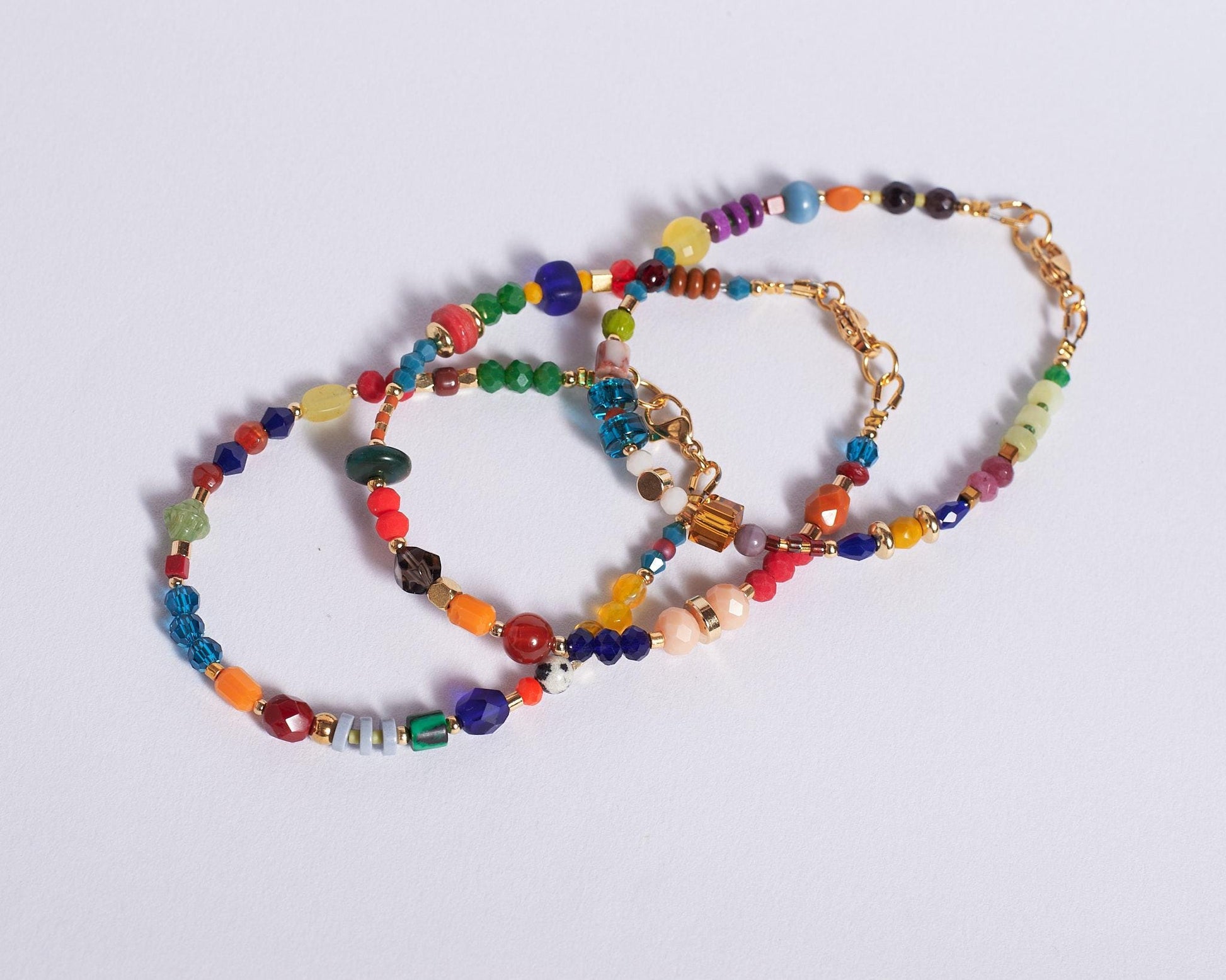 Colorful Gemstone Beaded Bracelet, Gold Plated Natural Stone Jewelry
