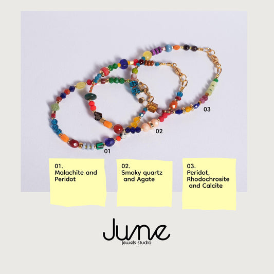 Colorful Gemstone Beaded Bracelet, Gold Plated Natural Stone Jewelry