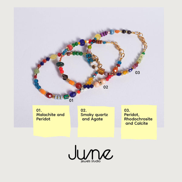 Colorful Gemstone Beaded Bracelet, Gold Plated Natural Stone Jewelry