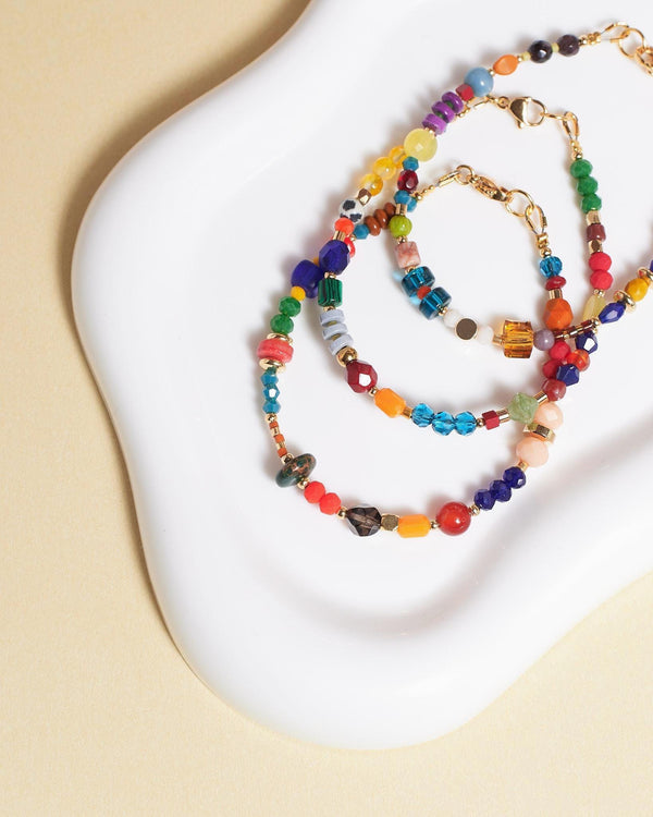 Colorful Gemstone Beaded Bracelet, Gold Plated Natural Stone Jewelry, Dainty Stacking Friendship Gift for Her