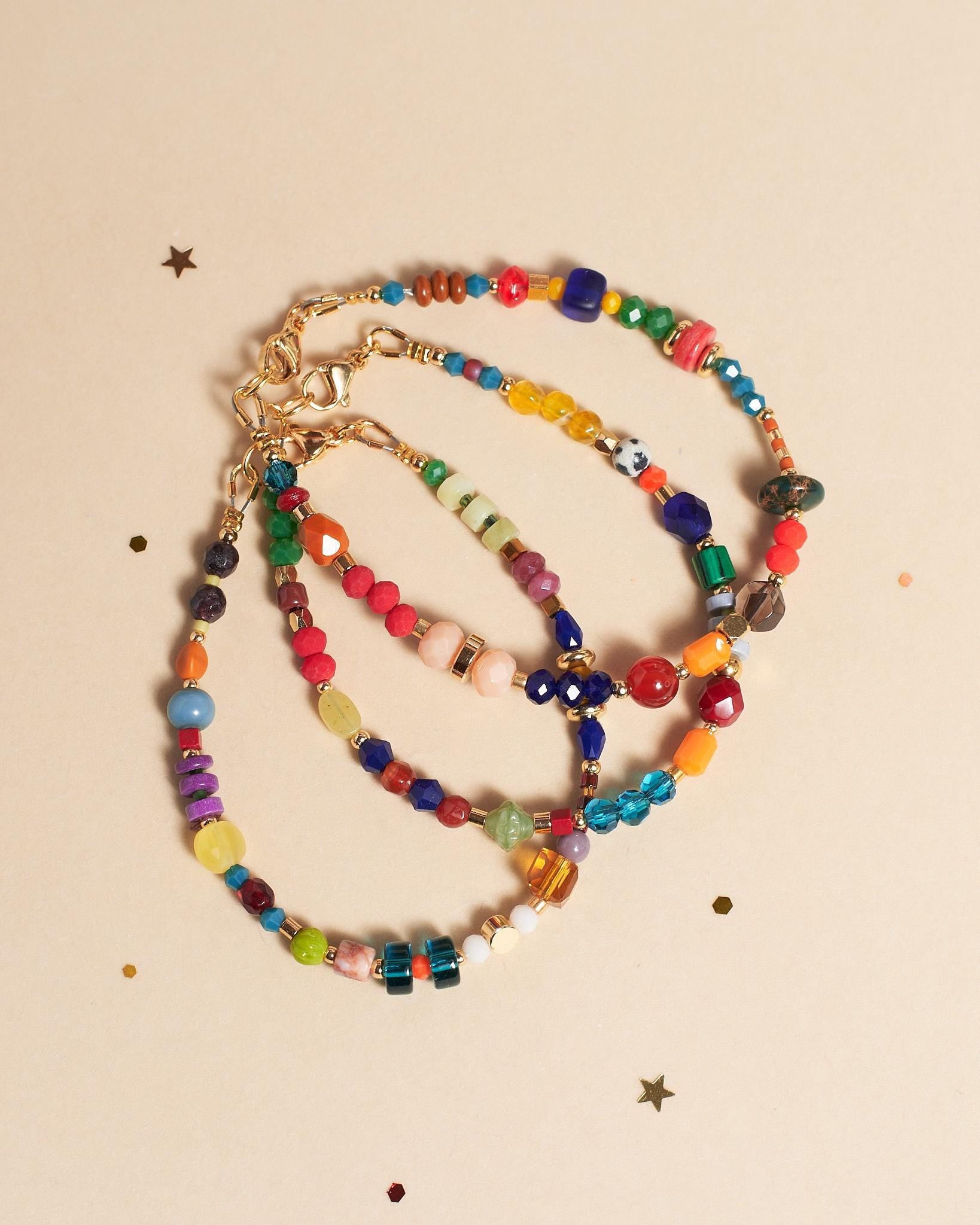 Colorful Gemstone Beaded Bracelet, Gold Plated Natural Stone Jewelry
