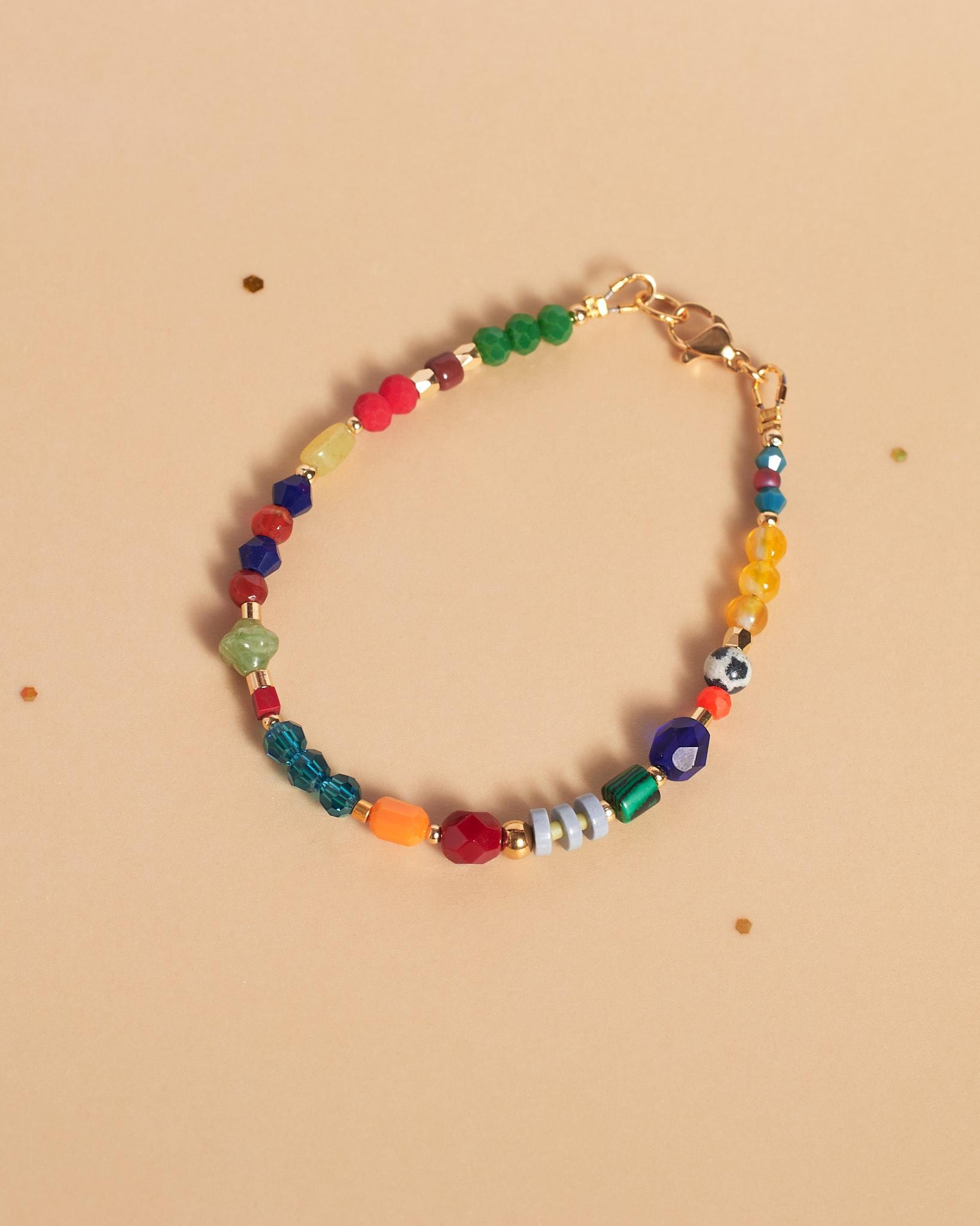 Colorful Gemstone Beaded Bracelet, Gold Plated Natural Stone Jewelry