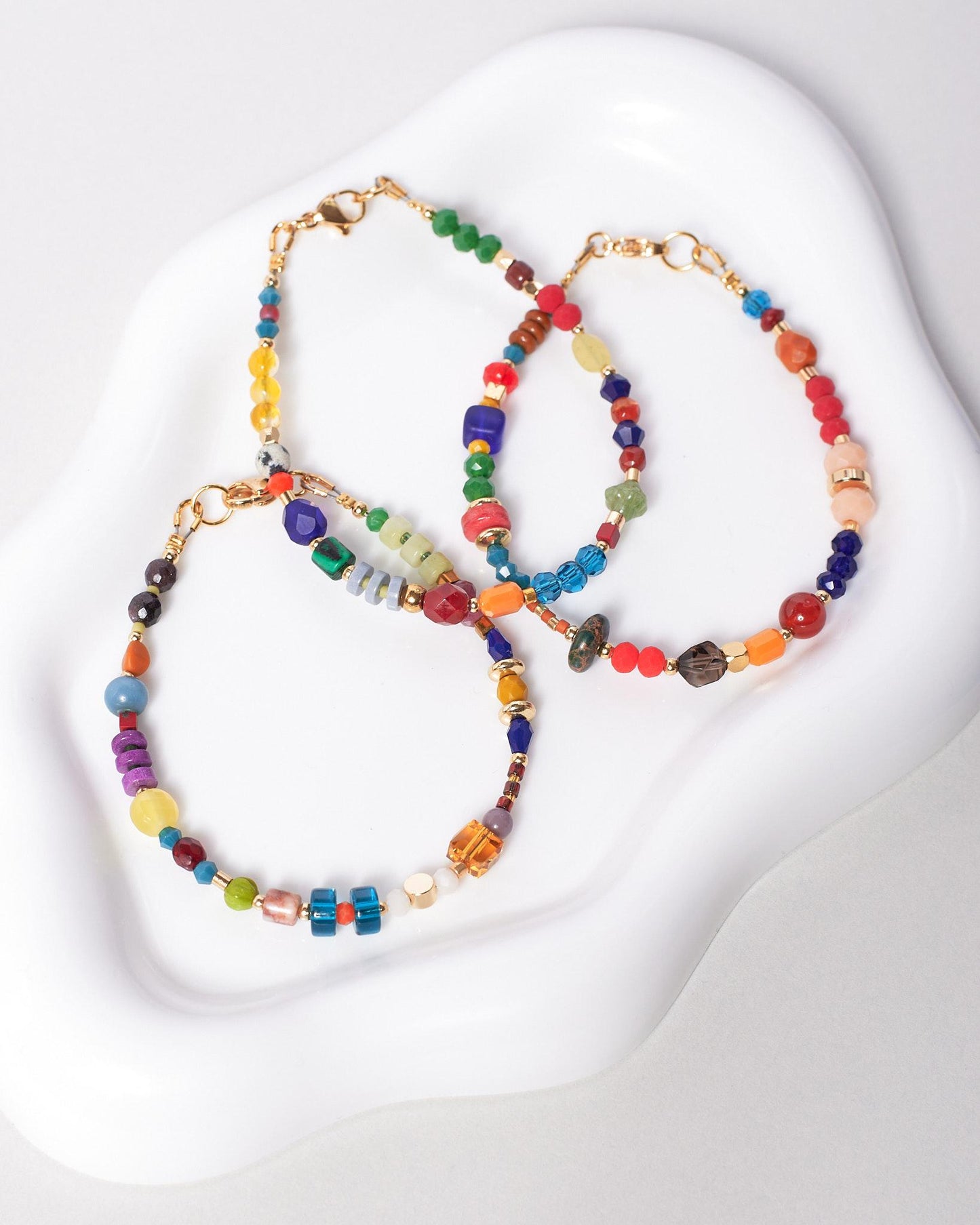 Colorful Gemstone Beaded Bracelet, Gold Plated Natural Stone Jewelry, Dainty Stacking Friendship Gift for Her