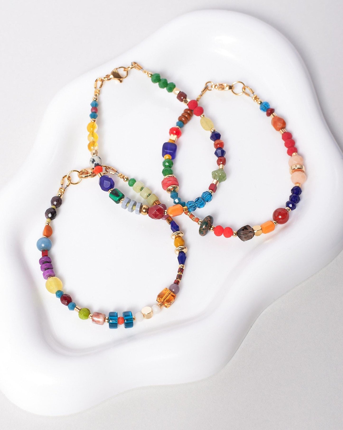 Colorful Gemstone Beaded Bracelet, Gold Plated Natural Stone Jewelry